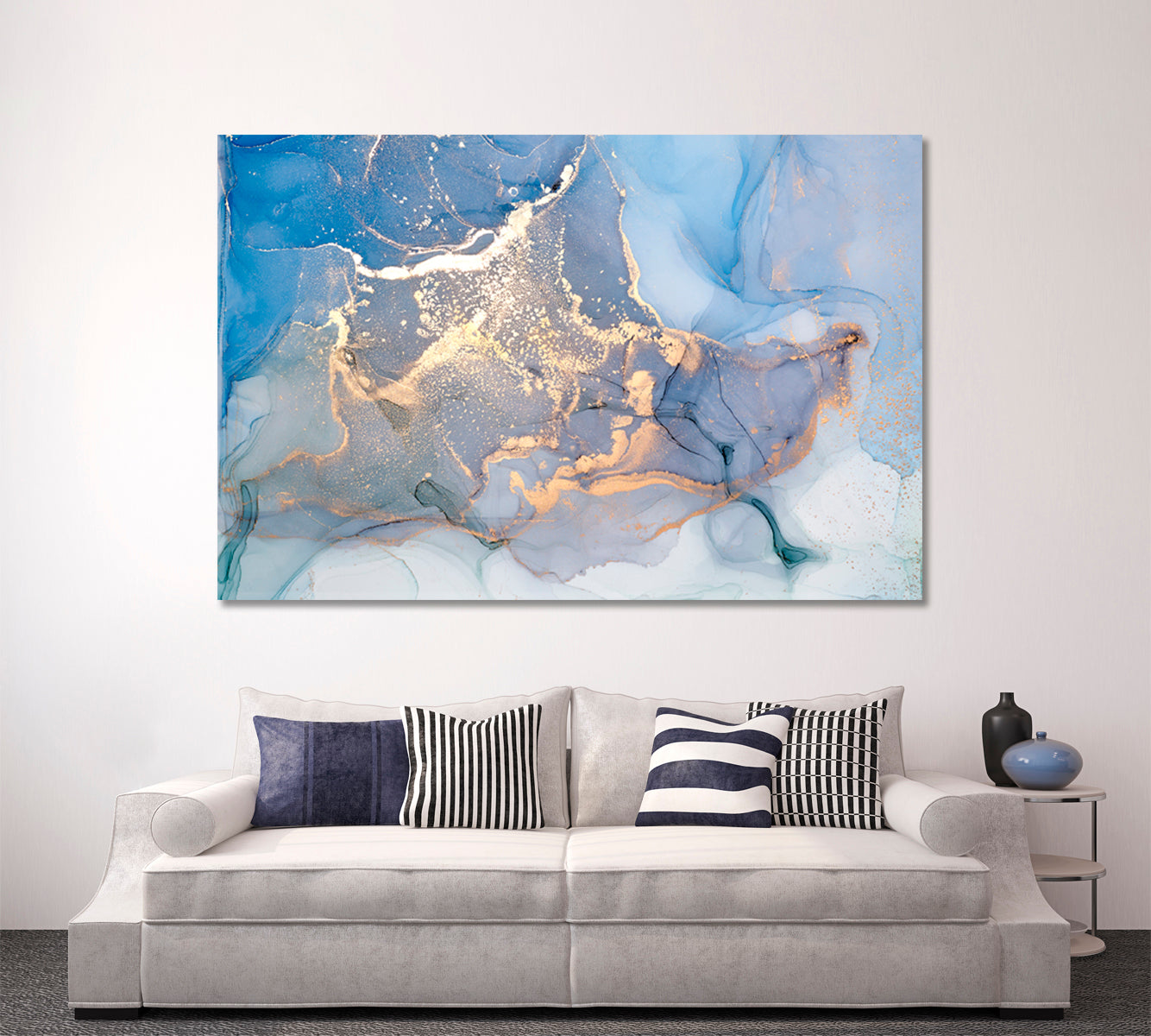 Liquid Marble Blue Smoke Fluid Ink Fluid Art, Oriental Marbling Canvas Print Artesty 1 panel 24" x 16" 