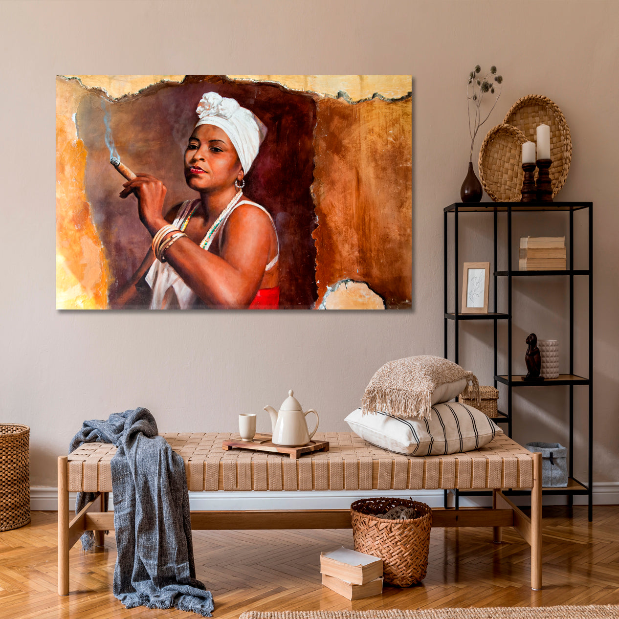 Havana Streets | Cuban Indigenous Woman Smoking Cigar Canvas Print Fine Art Artesty   