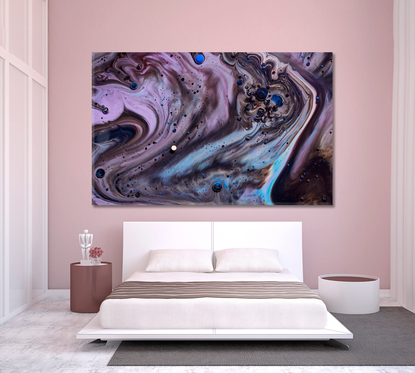 Purple Colorful Acrylic Bubbles Abstract Mixed Fluid Fluid Art, Oriental Marbling Canvas Print Artesty   