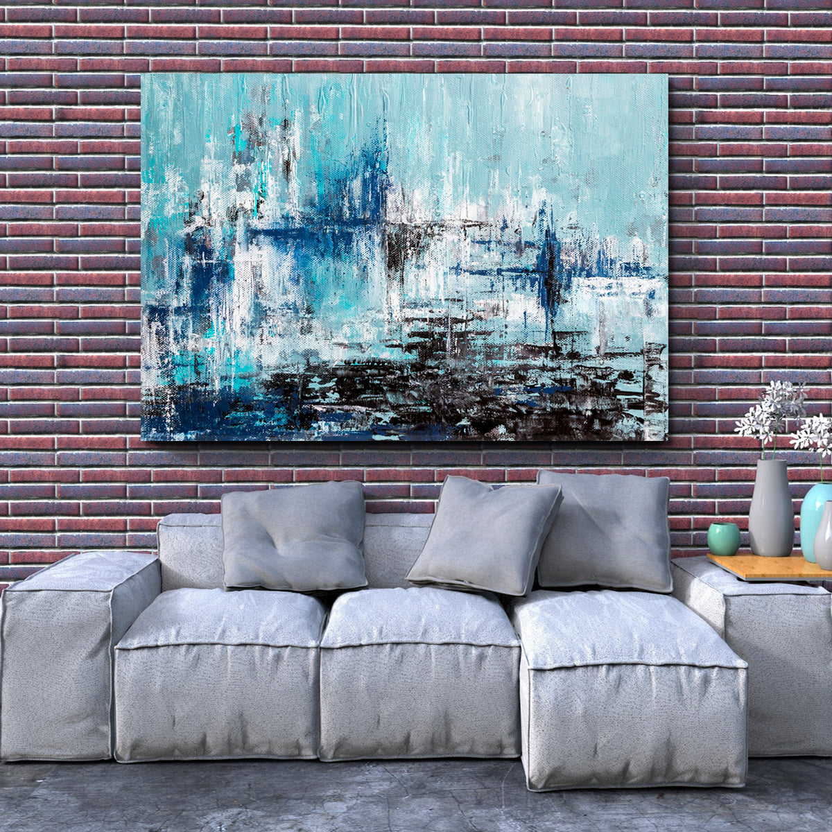 GRUNGE Modern Blue Abstract Acrylic Brush Stroke Painting Abstract Art Print Artesty 1 panel 24" x 16" 