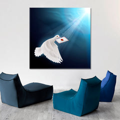 HERALD OF HAPPINESS Pigeon Flying With Letter Celestial Home Canvas Décor Artesty 1 Panel 12"x12" 
