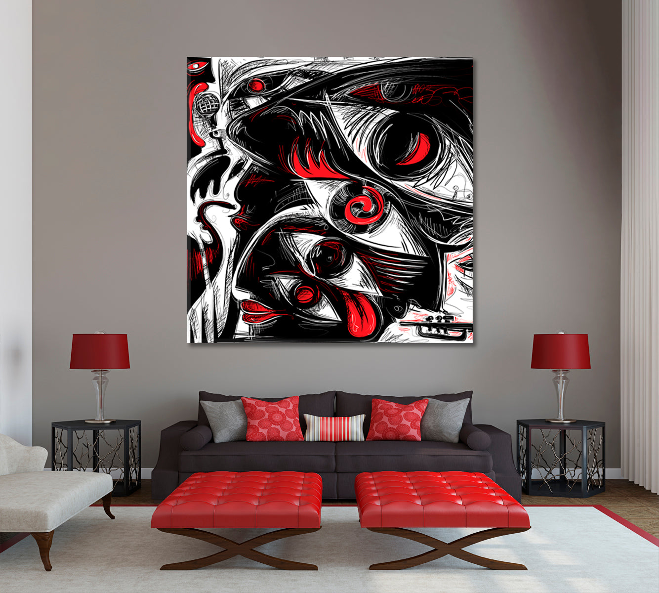 FOUR EYE Black Red White Modern Abstract Work Contemporary Art Artesty   