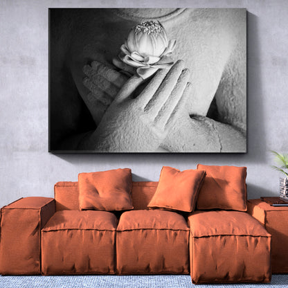 Lotus Buddha Hands Black and White Spiritual Poster Religious Modern Art Artesty   