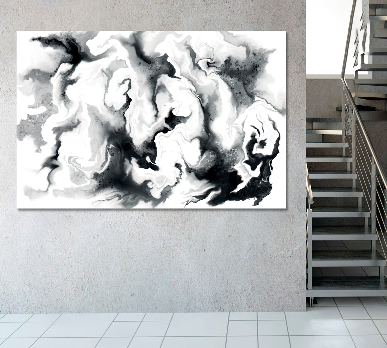 Black and White Fluid Marbling Black and White Wall Art Print Artesty   