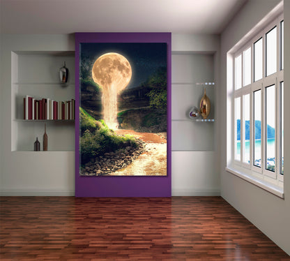 Surreal Dreamlike Landscape of Moonlight Flowing Like Water in a River - Vertical Surreal Fantasy Large Art Print Décor Artesty   