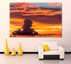 SKYSCAPE Tropical Sunset Amazing Red Orange Pink Clouds Majestic Colorful Canvas Print Skyscape Canvas Artesty   