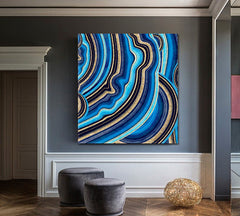 Agate with Blue and Gold Veins Swirls of Marble Canvas Print - Square Abstract Art Print Artesty   