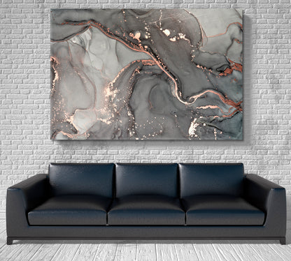 Gray Marble Alcohol Ink Pattern Translucent Waves Fluid Art, Oriental Marbling Canvas Print Artesty   