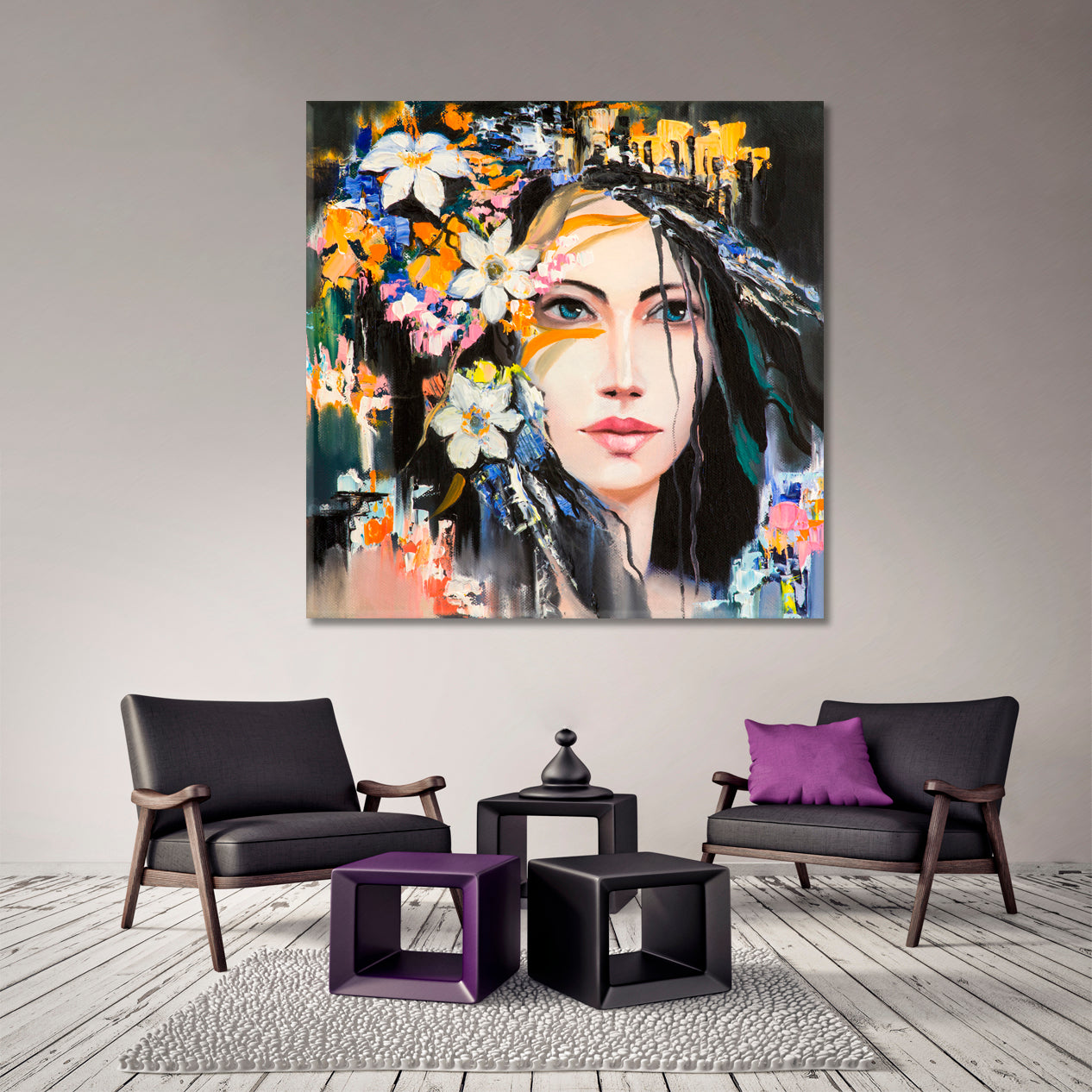 FANTASY Beautiful Woman Contemporary Art - Square Panel People Portrait Wall Hangings Artesty   