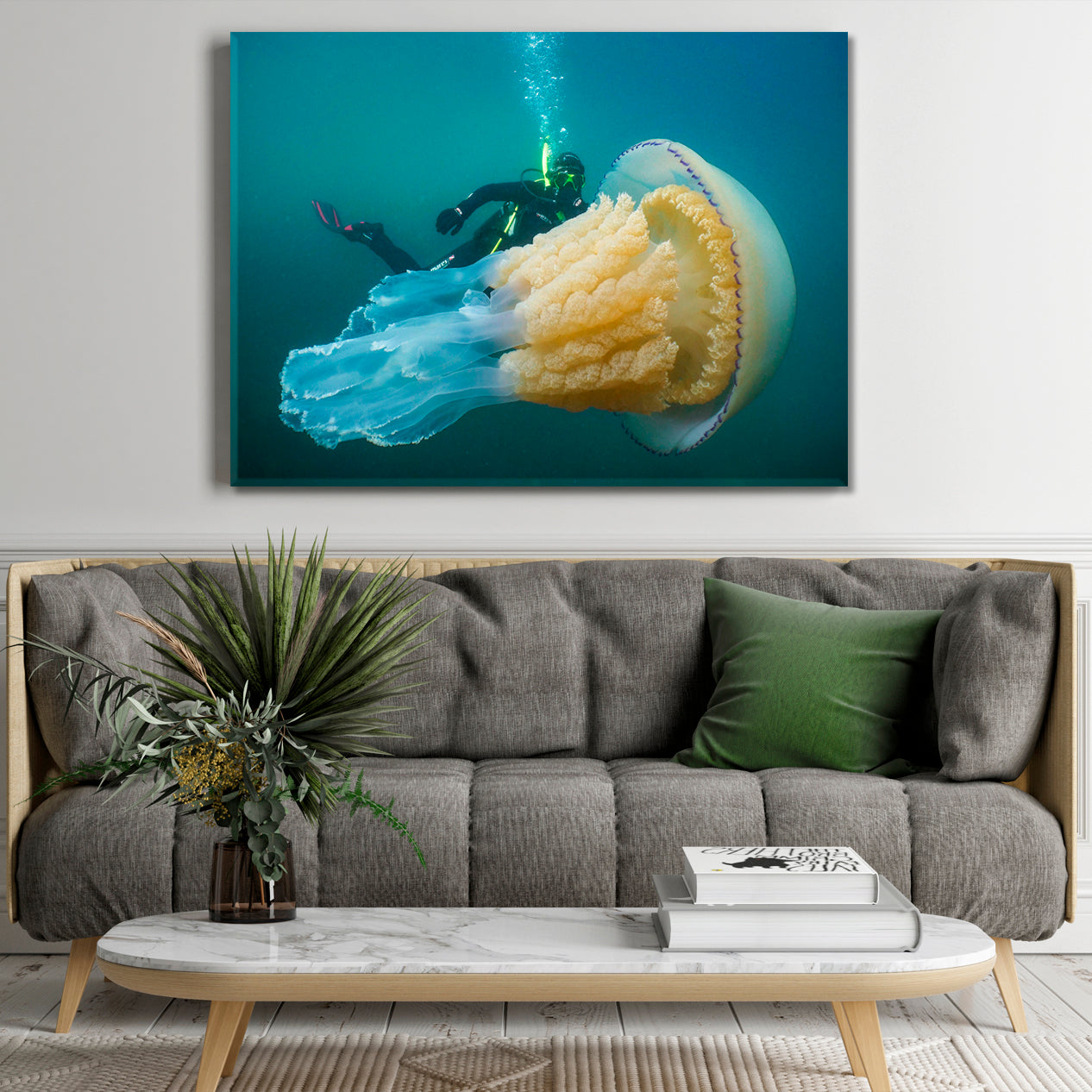 DEEP SEA Underwater Diving Giant Lion's Mane Jellyfish Medusa Ocean Nautical, Sea Life Pattern Art Artesty   