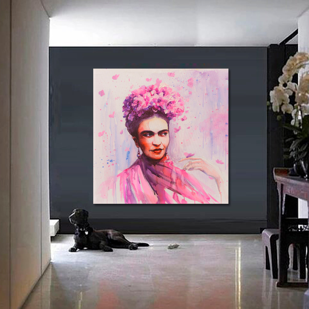 FRIDA KAHLO FAMOUS MEXICAN ARTIST Nature Spring Flowers Fantasy Portrait - Square Panel Celebs Canvas Print Artesty   