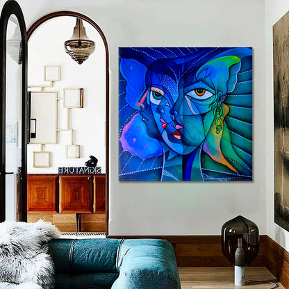 INDIGO Vibrant Abstract Cubism Cubist Trendy Large Art Print Artesty   