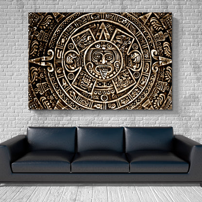 Ancient Mayan Calendar Sun Symbol Pagan Ornament Sunstone Vintage Affordable Canvas Print Artesty   