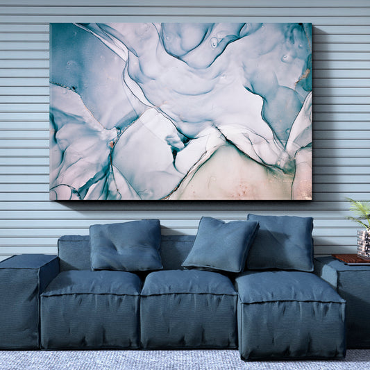 Pastel Blue Marble Veins Fluid Art, Oriental Marbling Canvas Print Artesty 1 panel 24" x 16" 