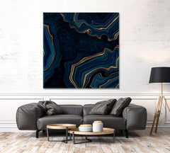 Navy Abstract Marble Stone Effect Canvas Print - Square Abstract Art Print Artesty 1 Panel 12"x12" 