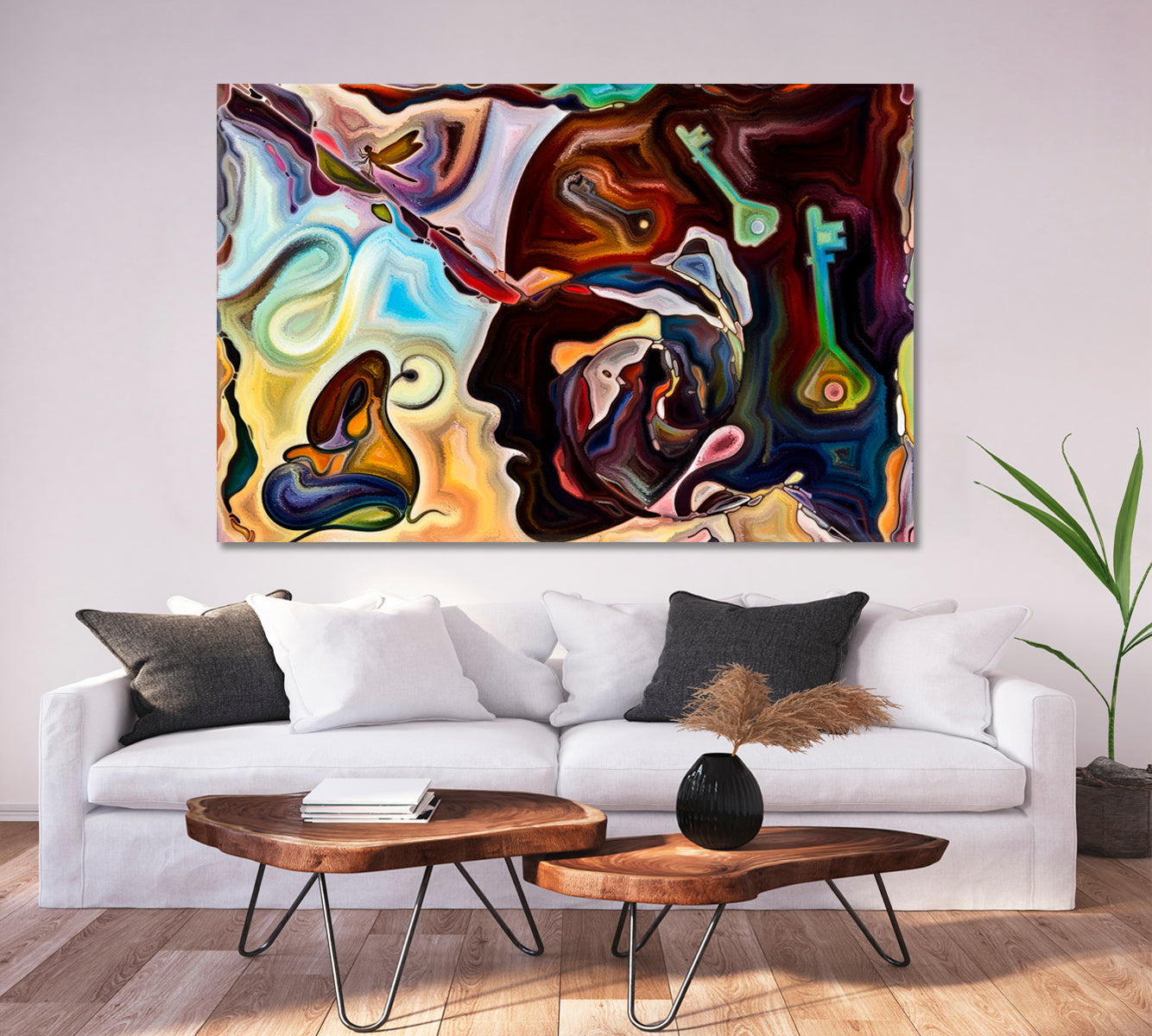 LIVES AND LIFE INSIDE A PAINTING Colorful Abstract Shapes Consciousness Art Artesty 1 panel 24" x 16" 