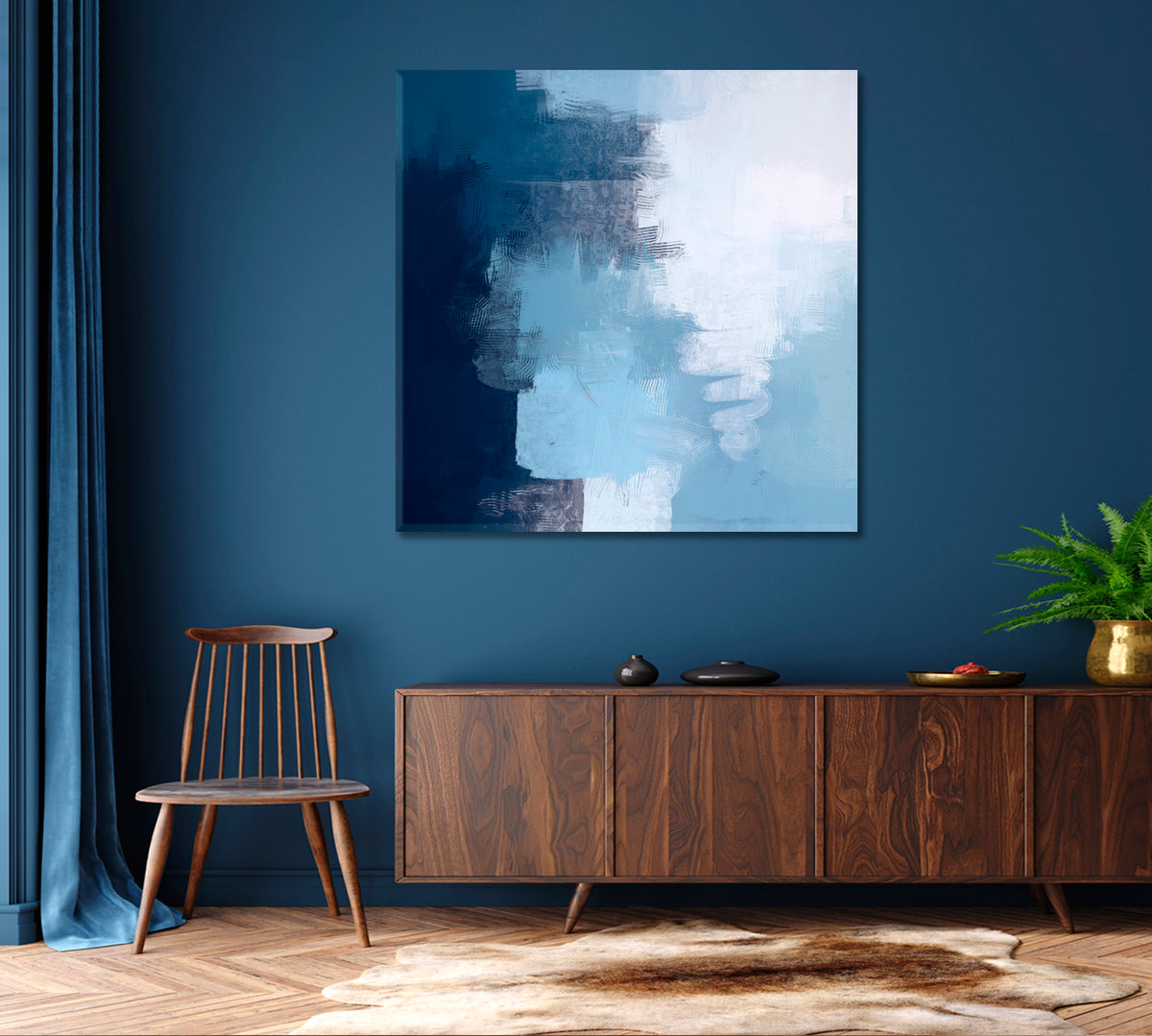 Artistic Dark And Soft Blue Brush Strokes Modern art Abstract Art Print Artesty 1 Panel 12"x12" 