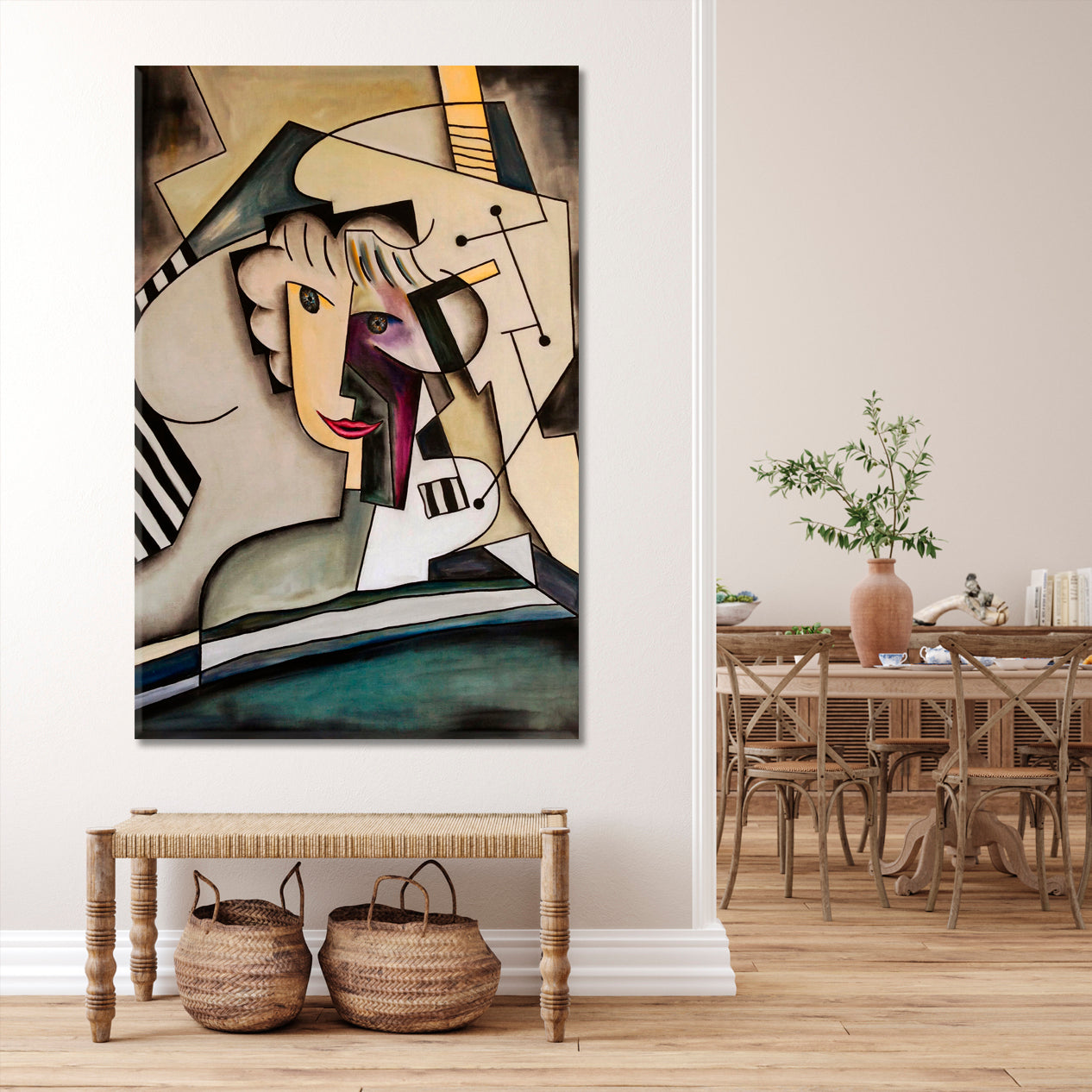 Neo-Cubist Woman Contemporary Cubism Painting Cubist Trendy Large Art Print Artesty   