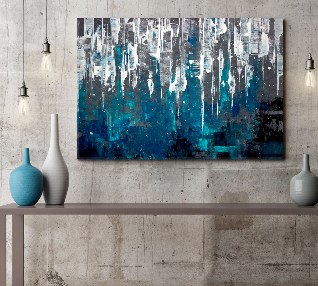 MATRIX FORM Abstract Creative Chaos Blue Acrylic Vivid Variety Paint Brush Elements Texture Grunge Canvas Print Contemporary Art Artesty 1 panel 24" x 16" 