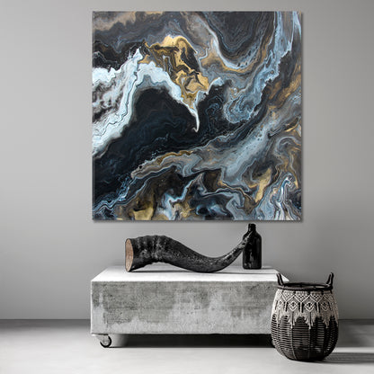 Marble Texture Contemporary Art Fluid Mix Acrylic Painting Trendy Canvas Print - Square Fluid Art, Oriental Marbling Canvas Print Artesty   