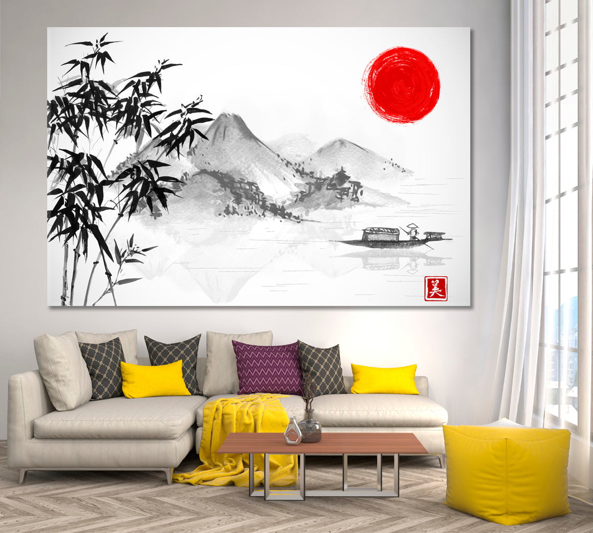 ZEN Traditional Oriental Sumi-e Asian Style Canvas Print Wall Art Artesty 1 panel 24" x 16" 