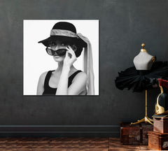 Beautiful Woman Audrey Hepburn Fashion Style Hat Scarf Sunglasses Celebs Canvas Print Artesty   