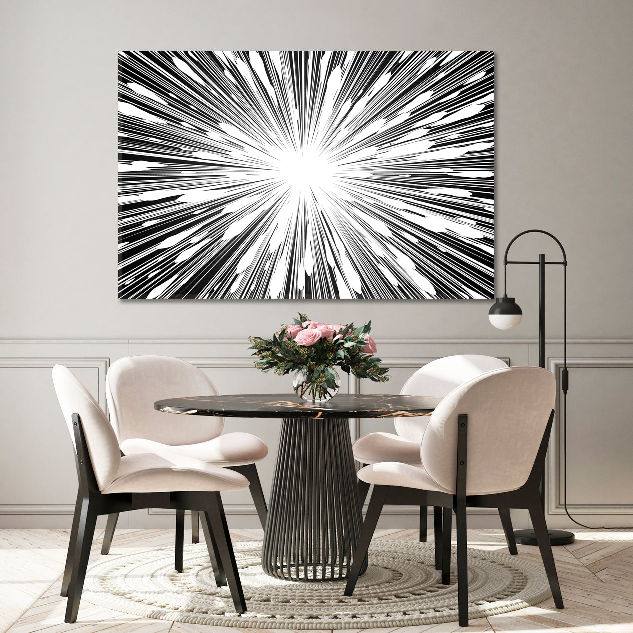 LIGHT RAYS Abstract Black and White Radial Lines Explosion Sun Ray Starburst Canvas Print Abstract Art Print Artesty 1 panel 24" x 16" 