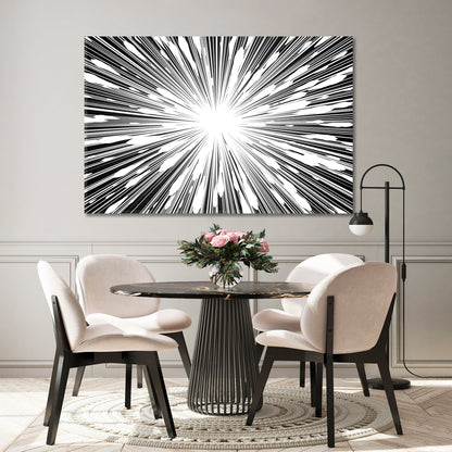 LIGHT RAYS Abstract Black and White Radial Lines Explosion Sun Ray Starburst Canvas Print Abstract Art Print Artesty 1 panel 24" x 16" 