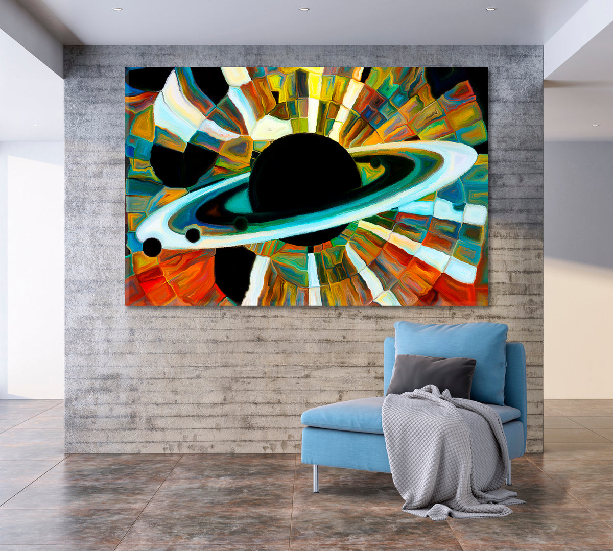 Vision of Cosmos in Colors And Paints. Planet Multicolored Mosaic Pattern Celestial Home Canvas Décor Artesty 1 panel 24" x 16" 
