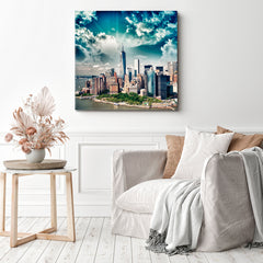 Wonderful Sunset Aerial View Lower Manhattan Skyscrapers NYC Cities Wall Art Artesty 1 Panel 12"x12" 