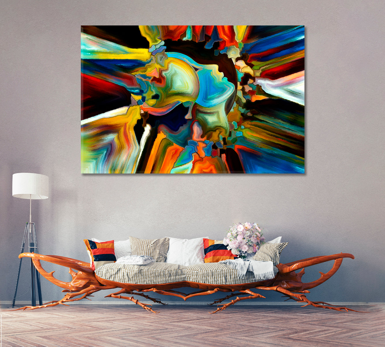 Man And Woman and Colorful Abstract Shapes Contemporary Art Artesty 1 panel 24" x 16" 