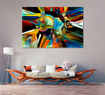 Man And Woman and Colorful Abstract Shapes Contemporary Art Artesty 1 panel 24" x 16" 