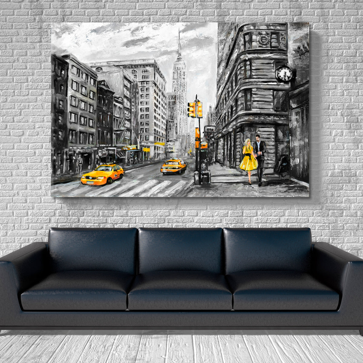 Romantic Gray Yellow New York Man Woman Modern Art Cities Wall Art Artesty 1 panel 24" x 16" 