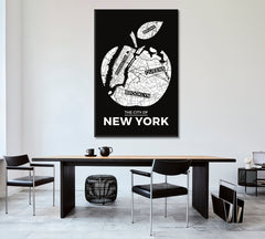 New York Big Apple Shape City Map Maps Canvas Artwork Artesty 1 Panel 16"x24" 
