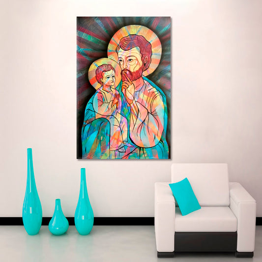 RELIGIOUS Cubist Saint Joseph and Child Religious Modern Art Artesty   