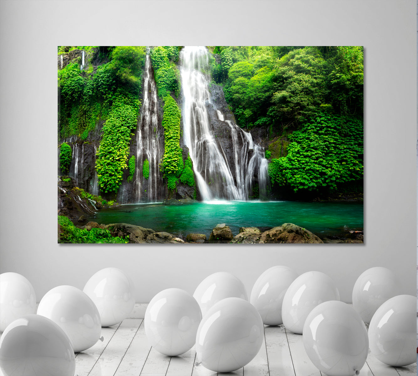 Banyumala Jungle Waterfall Cascade Tropical Rainforest Turquoise Blue Pond Scenery Landscape Fine Art Print Artesty 1 panel 24" x 16" 