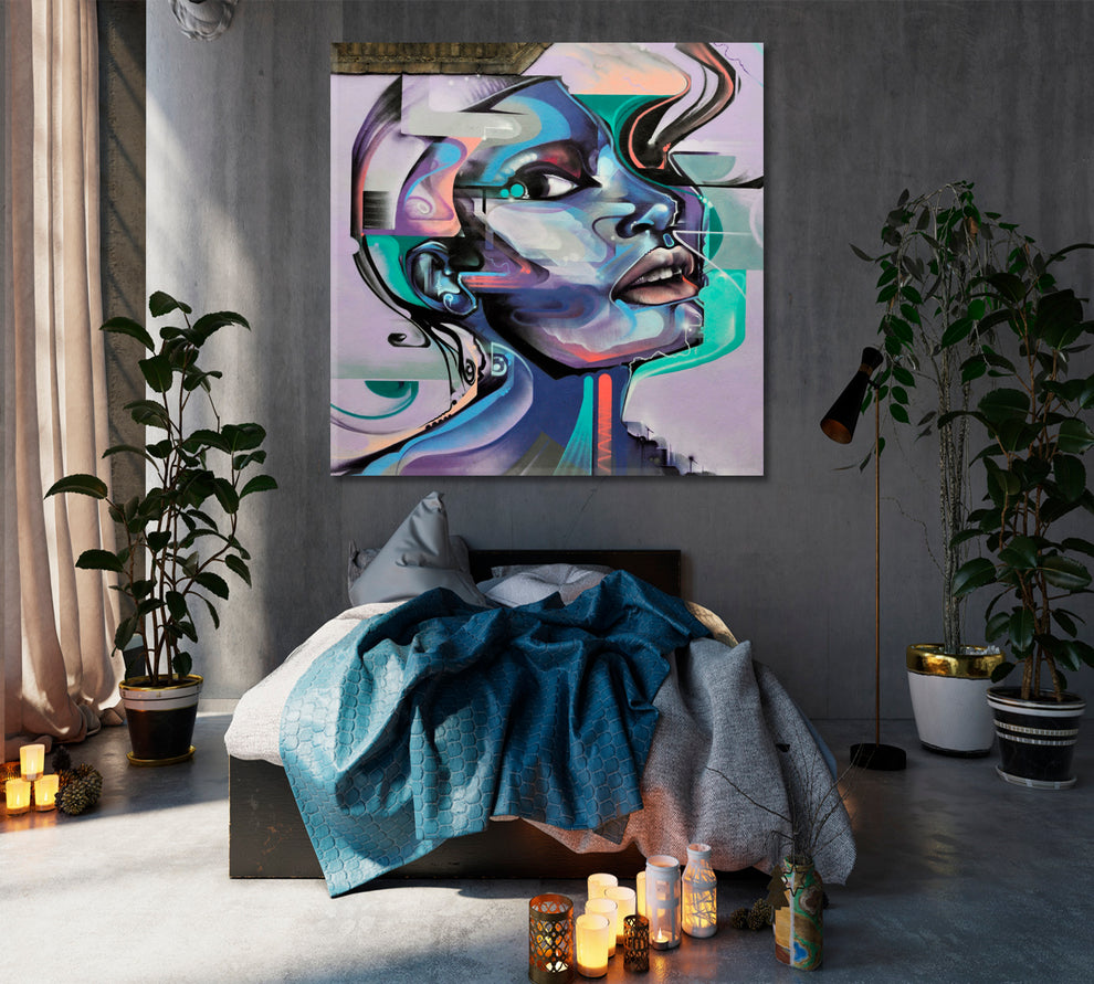 Abstract Art Woman Face Portrait Street Art Canvas Print Wall Art ...
