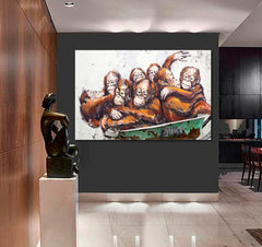 BANKSY STYLE GRAFFITI Orangutans in a Wheelbarrow Street Art Street Art Canvas Print Artesty 1 panel 24" x 16" 