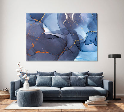 Abstract Blue Modern Marble Ink Fluid Art, Oriental Marbling Canvas Print Artesty 1 panel 24" x 16" 