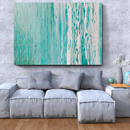 DRENCHED Turquoise Blue Abstract Fluid Acrylic Pattern Fluid Art, Oriental Marbling Canvas Print Artesty 1 panel 24" x 16" 