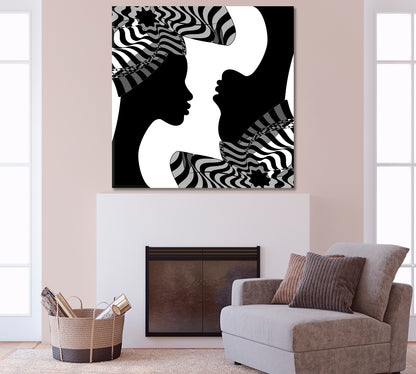 Black Women Striped Turban Abstract Poster Black and White Wall Art Print Artesty   