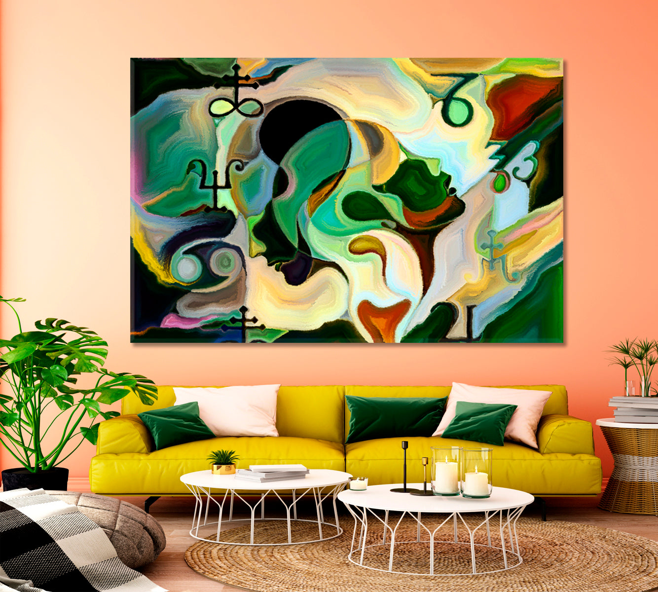 Thoughts.  Human Sacred Symbols and Color Patterns Abstract Art Print Artesty 1 panel 24" x 16" 