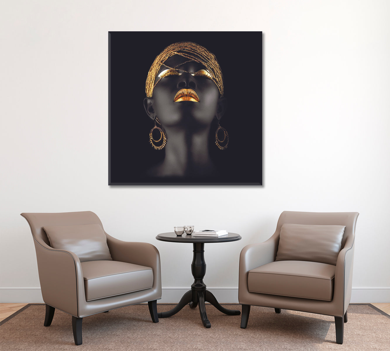 BEAUTIFUL Black and Gold African Woman Fantastic Make Up Face | Square Fashion Canvas Print Artesty   