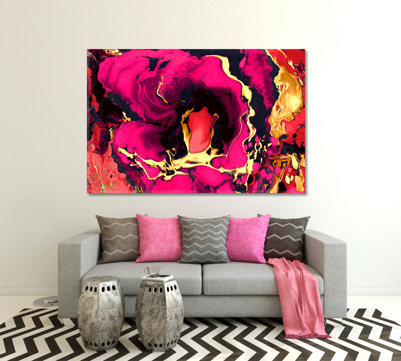 FUCHSIA Contemporary Abstract Ebru Suminagashi Style Contemporary Art Artesty   