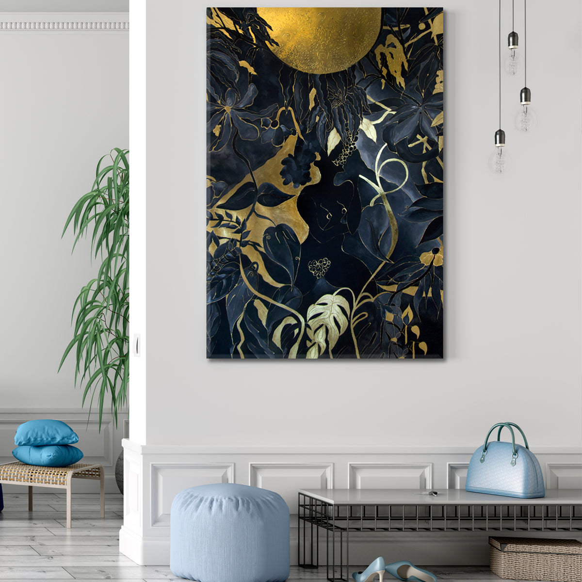 EVE GARDEN OF EDEN Black Gold Exotic Tropical Pattern Abstract Abstract Art Print Artesty 1 Panel 16"x24" 