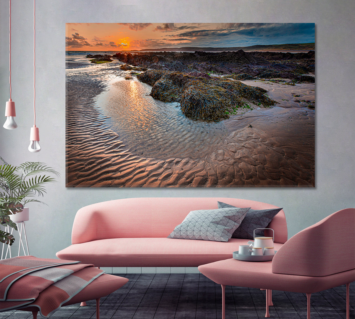 TRANQUILITY Ethereal Sunset Scene Beautiful Rocky Beach Scenery Landscape Fine Art Print Artesty 1 panel 24" x 16" 