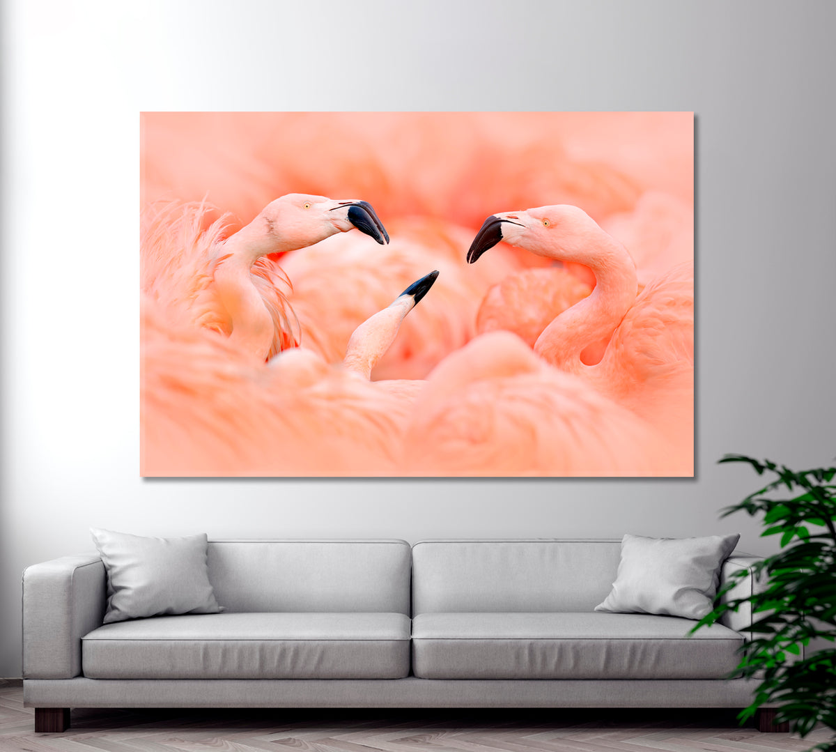 Pink Flamingos Animals Canvas Print Artesty 1 panel 24" x 16" 