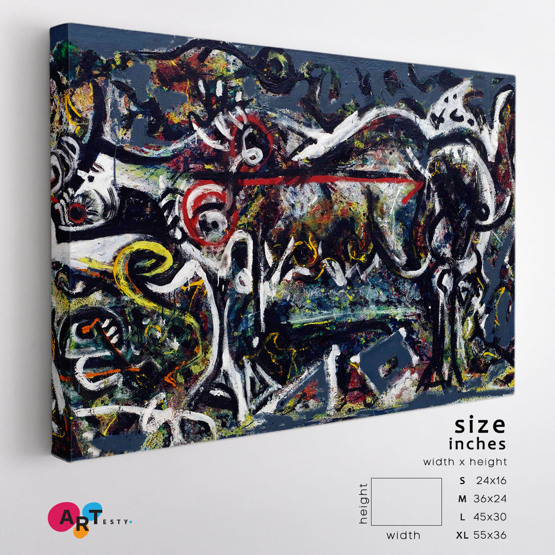 WOLF Abstract Jackson Pollock Style Contemporary Art Artesty 1 panel 24" x 16" 