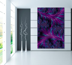 Abstract Fractal Spiral Swirls Purple Turquoise Blue Feathers Punchy Ultraviolet Canvas Print - Vertical Abstract Art Print Artesty   