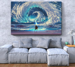 Man Magic Spear Swirling Sea In The Sky Surreal Art Abstract Art Print Artesty 1 panel 24" x 16" 